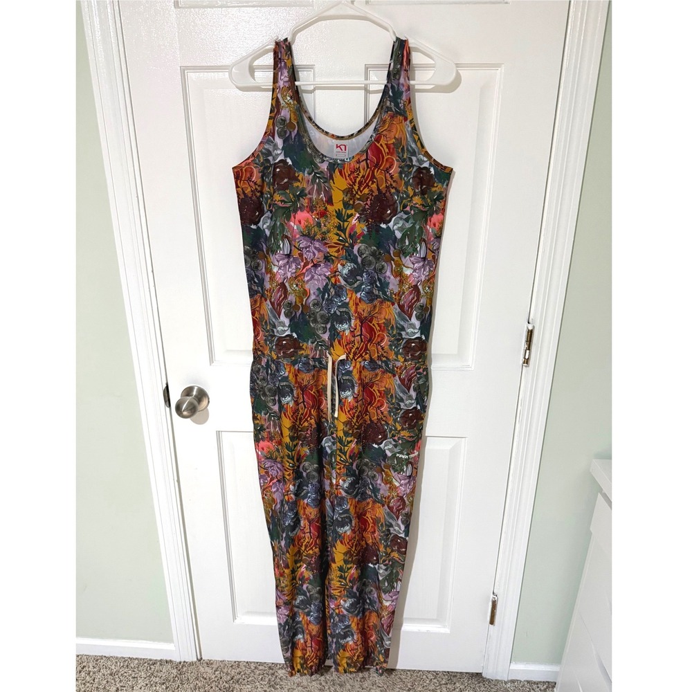 Kari Traa Womens Floral Sleeveless Jumpsuit Drawstring Waist Multicolor Small